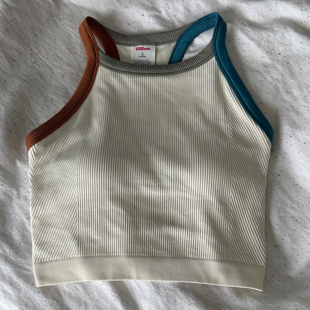 Wilson Cream Ribbed Cropped Tank with Colorblock Trim Brami - NEW with Tags SM